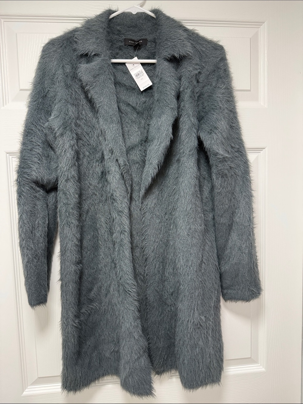 Ann Taylor Gray Faux Fur Open Front Coat